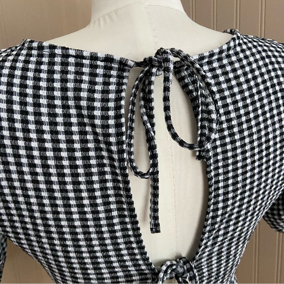 Kiabi Black & White Gingham Tie Back Crop Blouse Top Women’s Size XS/S - Picture 5 of 8